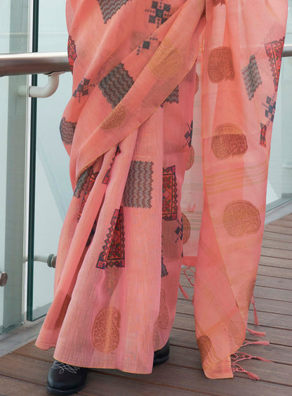 Punch Pink Tissue Silk Saree with Pretty Intricate Blouse