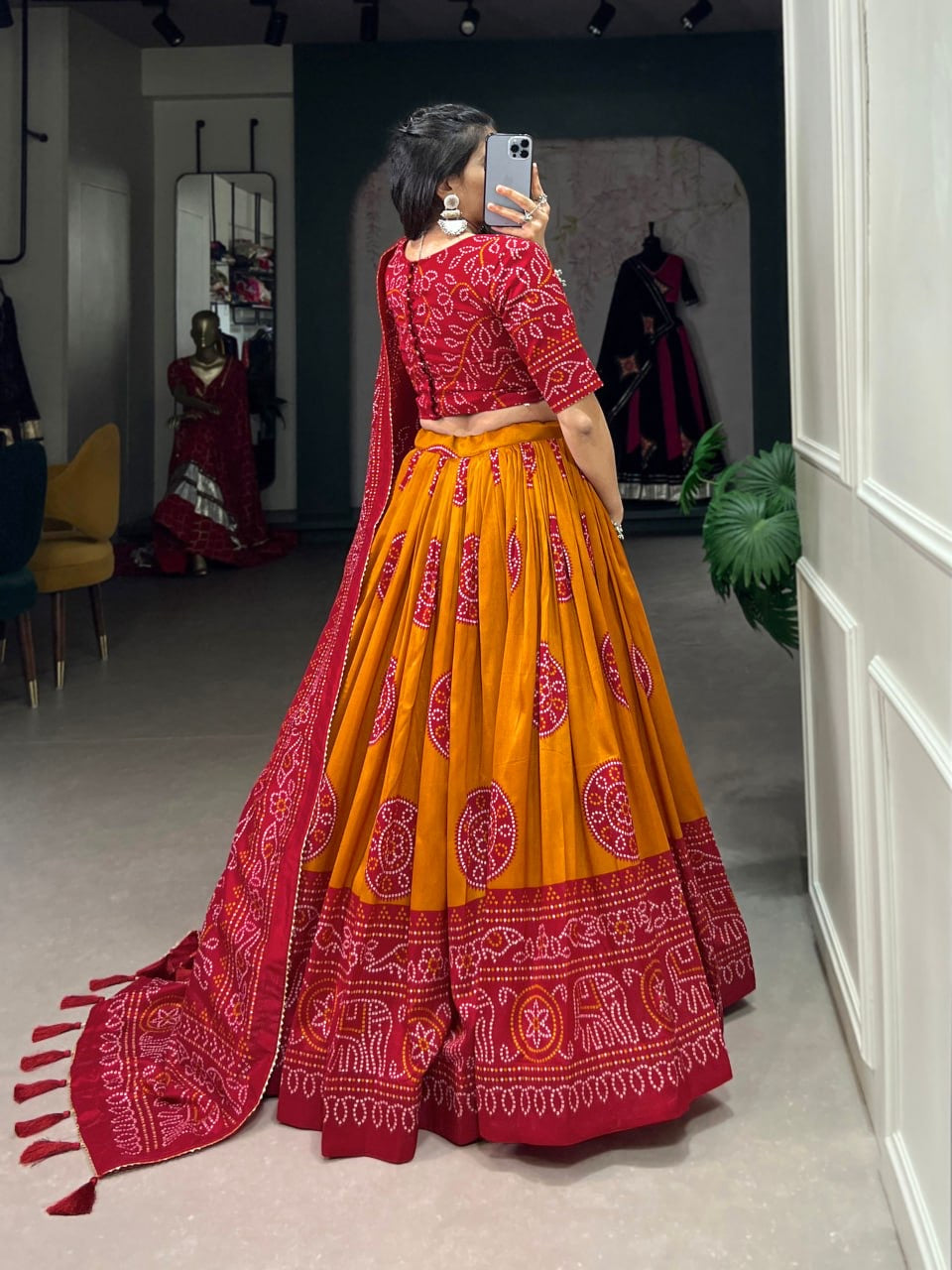 Designer Bandhani Lehenga Choli with Fancy Blouse and Bandhani Dupatta