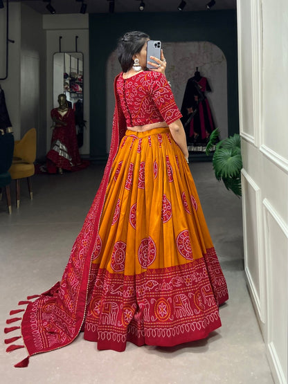 Designer Bandhani Lehenga Choli with Fancy Blouse and Bandhani Dupatta