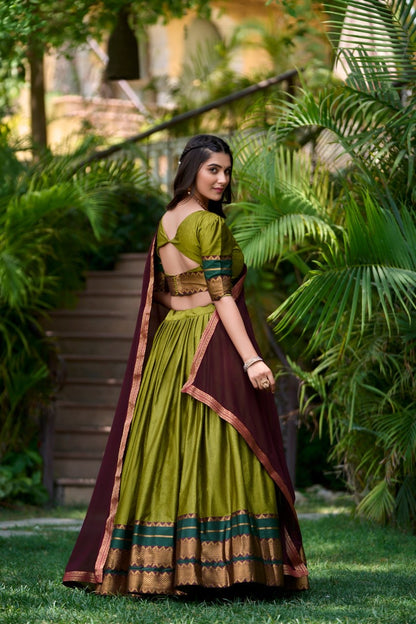 Green Kalamkari South Indian Style Designer Lehengas with Blouse and Dupatta