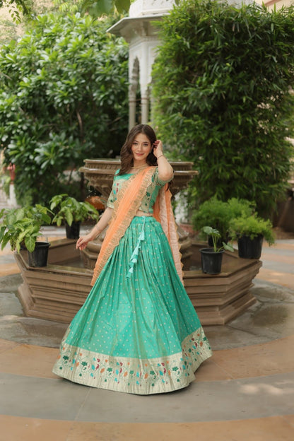 Powder Blue Designer Paithani Style Lehengas with Matching Paithani Blouse