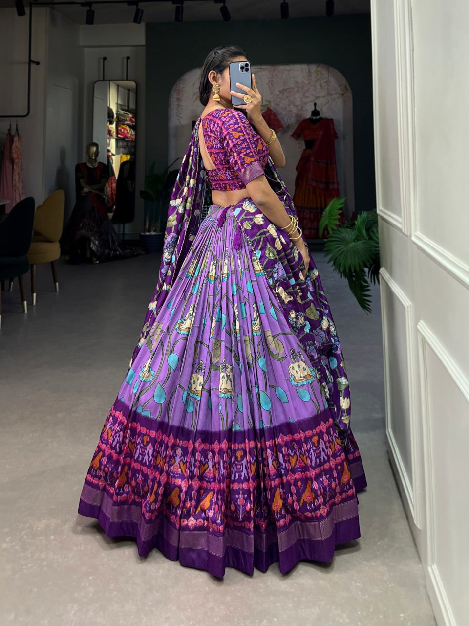 Grape Purple & Multi-colored South Indian Style Designer Lehengas with Blouse