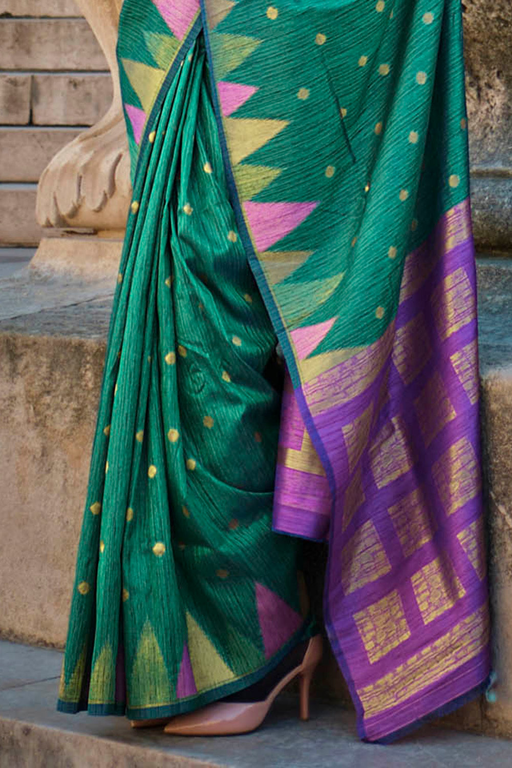 Jungle Green & Grape Purple Banarasi Silk Saree with Purple Pretty Blouse