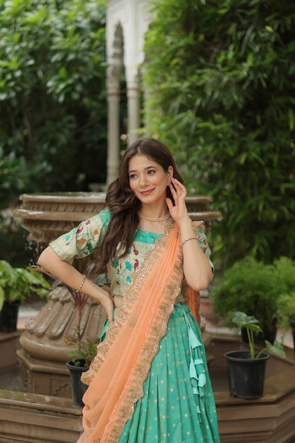 Powder Blue Designer Paithani Style Lehengas with Matching Paithani Blouse