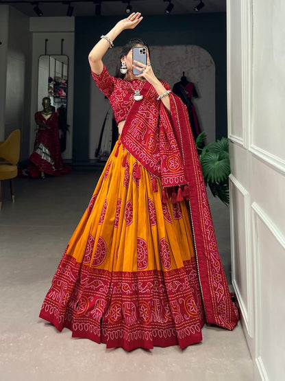 Designer Bandhani Lehenga Choli with Fancy Blouse and Bandhani Dupatta