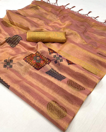 Punch Pink Tissue Silk Saree with Pretty Intricate Blouse