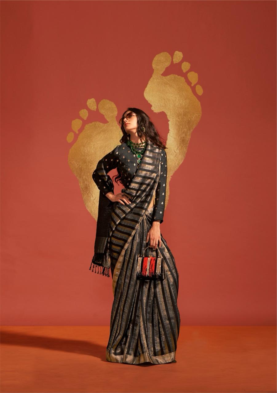 Black & Golden Border Designer Saree with Contrast Blouse