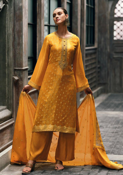Cyber Yellow  Banarasi Woven Silk Suit and Dupatta