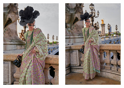Mint Green Designer Border Kashmiri Silk Saree with Pretty Blouse