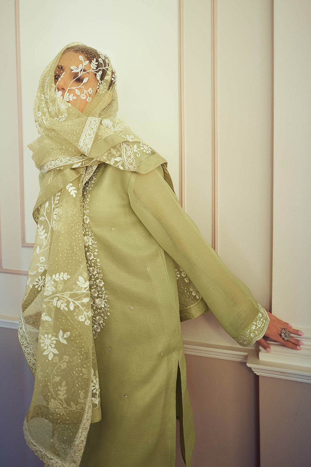 Pastel Green Thread Embroidered Soft Silk Salwar Suit with Dupatta