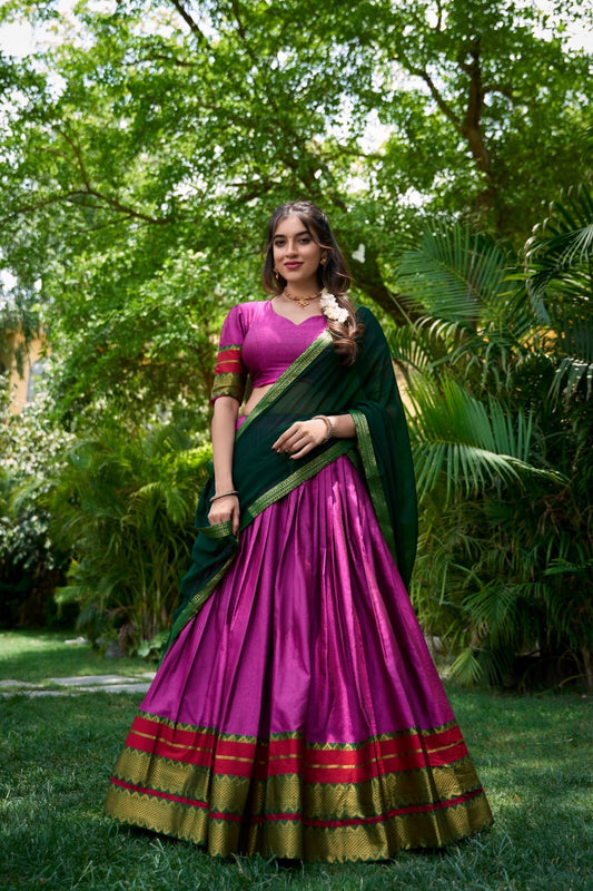 South Indian Pattu Lehenga Choli with Kanchi Silk Border and Dupatta