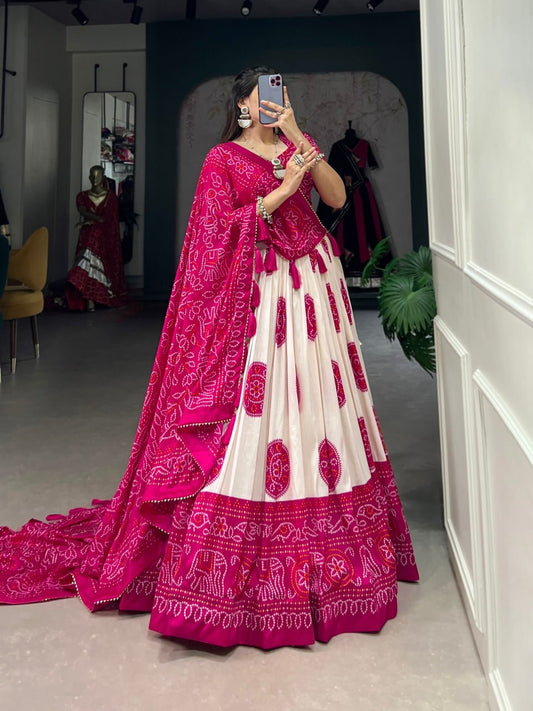 Hot Pink & White Designer Lehenga Choli For Women with Pink Pretty Blouse