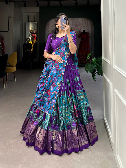 Kalamkari South Indian Style Designer Lehengas with Blouse and Dupatta