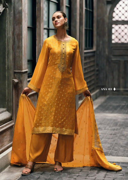 Cyber Yellow  Banarasi Woven Silk Suit and Dupatta