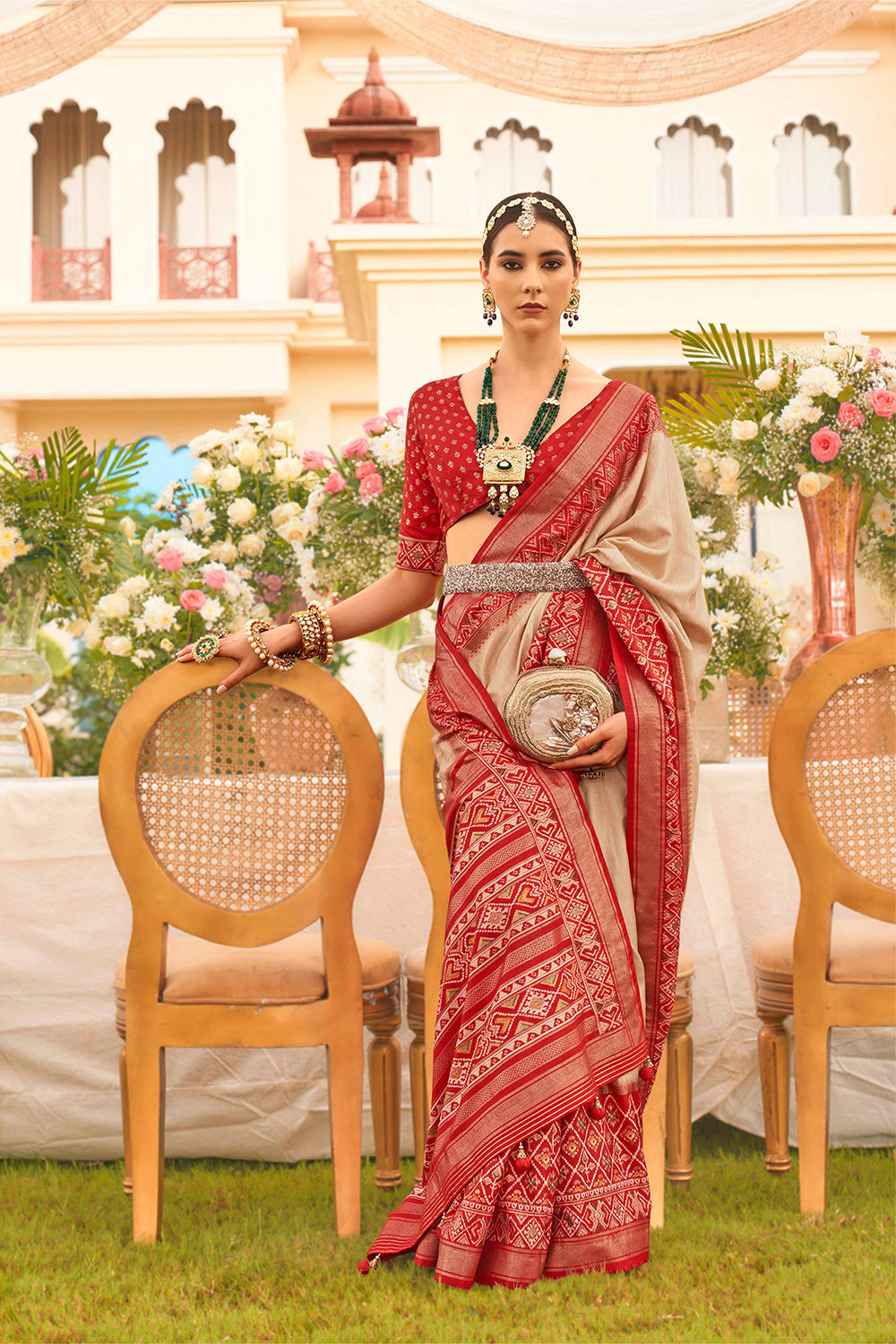 Red & Cream Ikkat Patola Saree with Designer Blouse