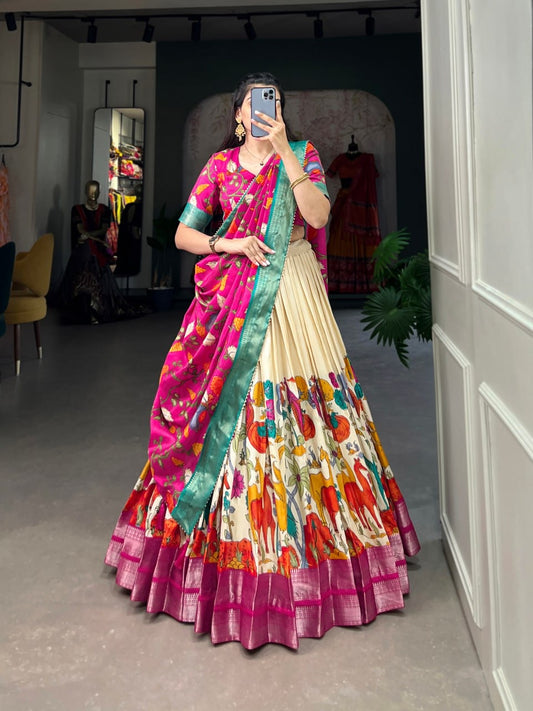 South Indian Pattu Pawada Lehengas with Kanchi Silk Border and Dupatta
