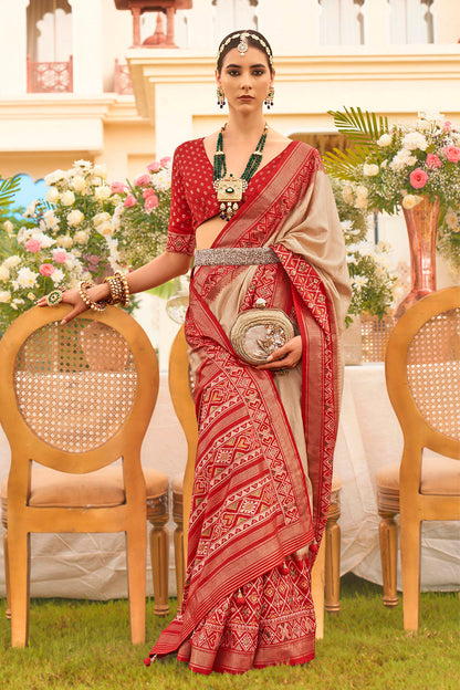 Red & Cream Ikkat Patola Saree with Designer Blouse
