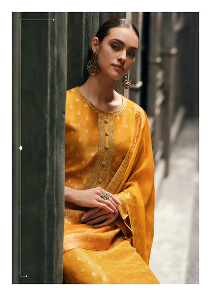 Cyber Yellow  Banarasi Woven Silk Suit and Dupatta