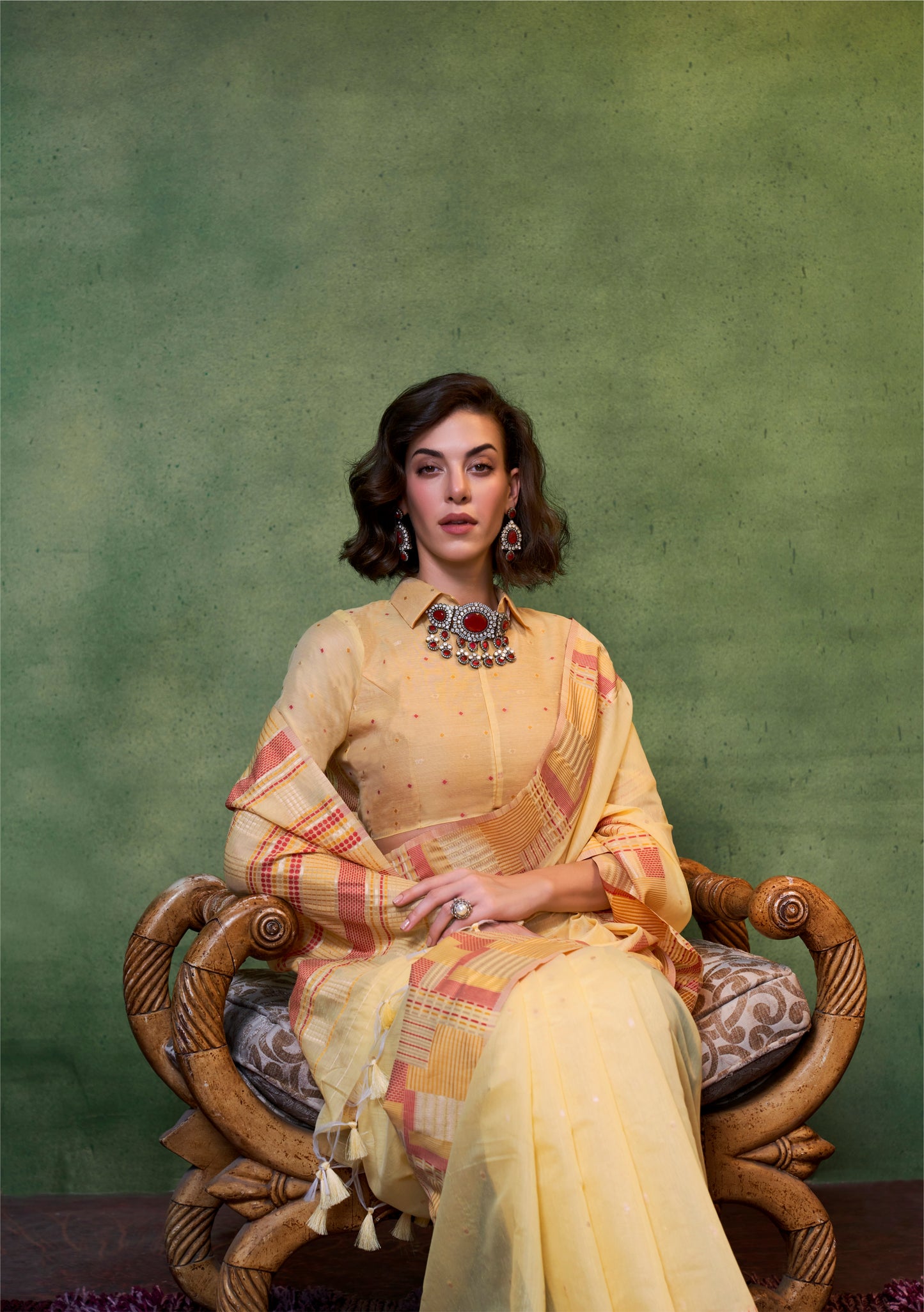 Mellow Yellow Banarasi Silk Saree with Contrast Blouse
