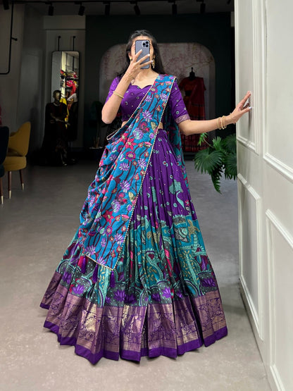 Kalamkari South Indian Style Designer Lehengas with Blouse and Dupatta