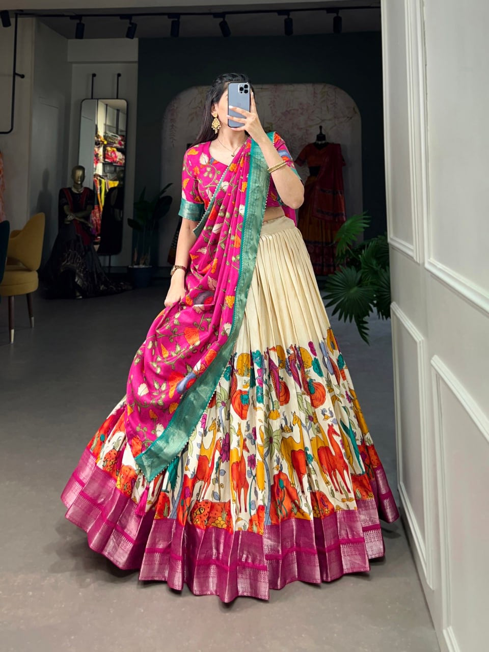 South Indian Pattu Pawada Lehengas with Kanchi Silk Border and Dupatta
