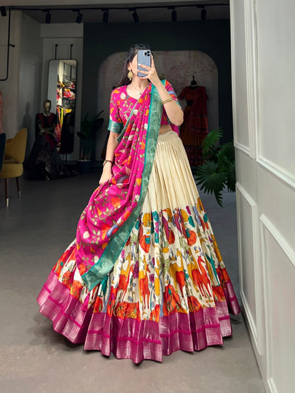 South Indian Pattu Pawada Lehengas with Kanchi Silk Border and Dupatta
