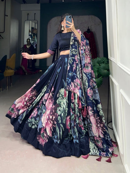 Navy Blue Designer Lehenga Choli with Blouse & Dupatta Having Embellished