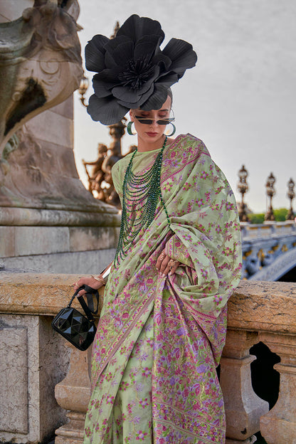 Mint Green Designer Border Kashmiri Silk Saree with Pretty Blouse