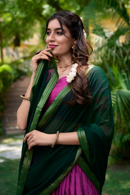 South Indian Pattu Lehenga Choli with Kanchi Silk Border and Dupatta