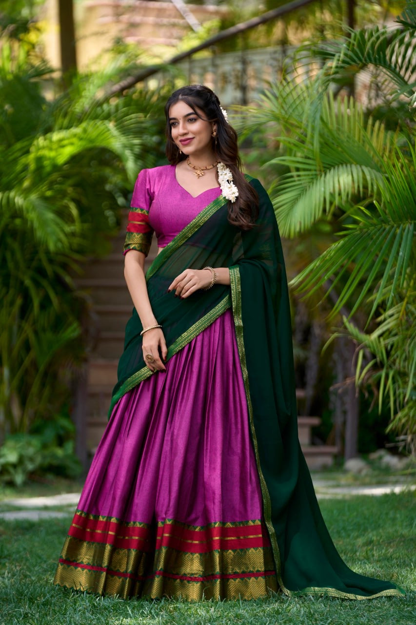 South Indian Pattu Lehenga Choli with Kanchi Silk Border and Dupatta