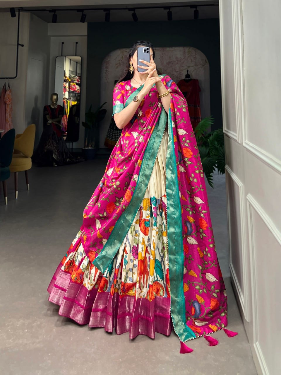 South Indian Pattu Pawada Lehengas with Kanchi Silk Border and Dupatta