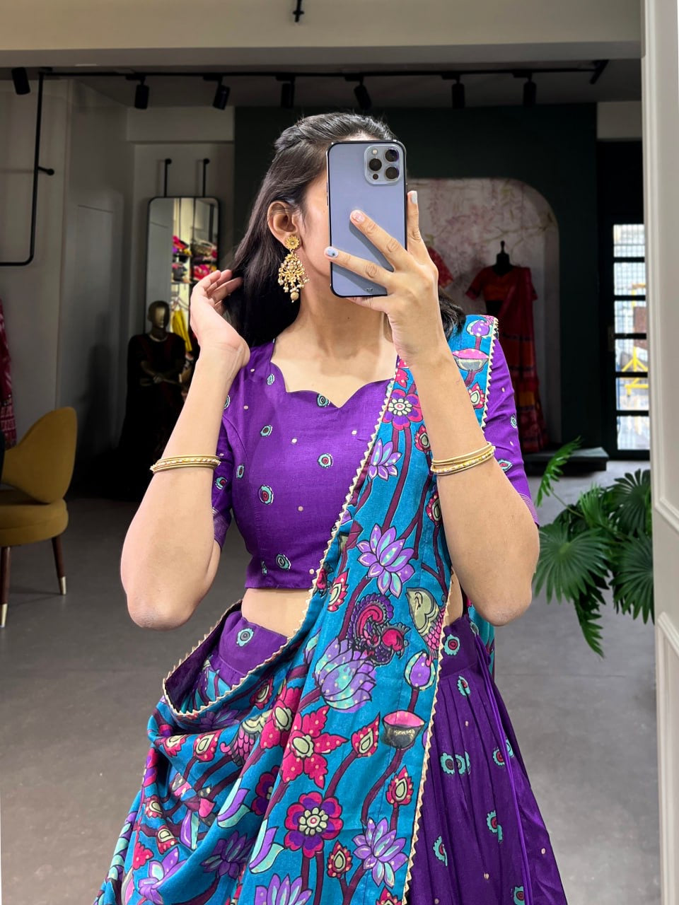 Kalamkari South Indian Style Designer Lehengas with Blouse and Dupatta