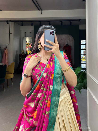 South Indian Pattu Pawada Lehengas with Kanchi Silk Border and Dupatta