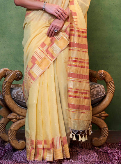 Mellow Yellow Banarasi Silk Saree with Contrast Blouse