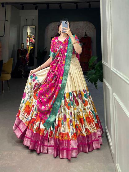 South Indian Pattu Pawada Lehengas with Kanchi Silk Border and Dupatta