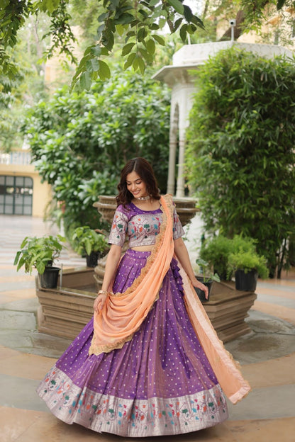 Grape Purple Paithani Style Lehengas with Contrast Dupatta and Matching Blouse