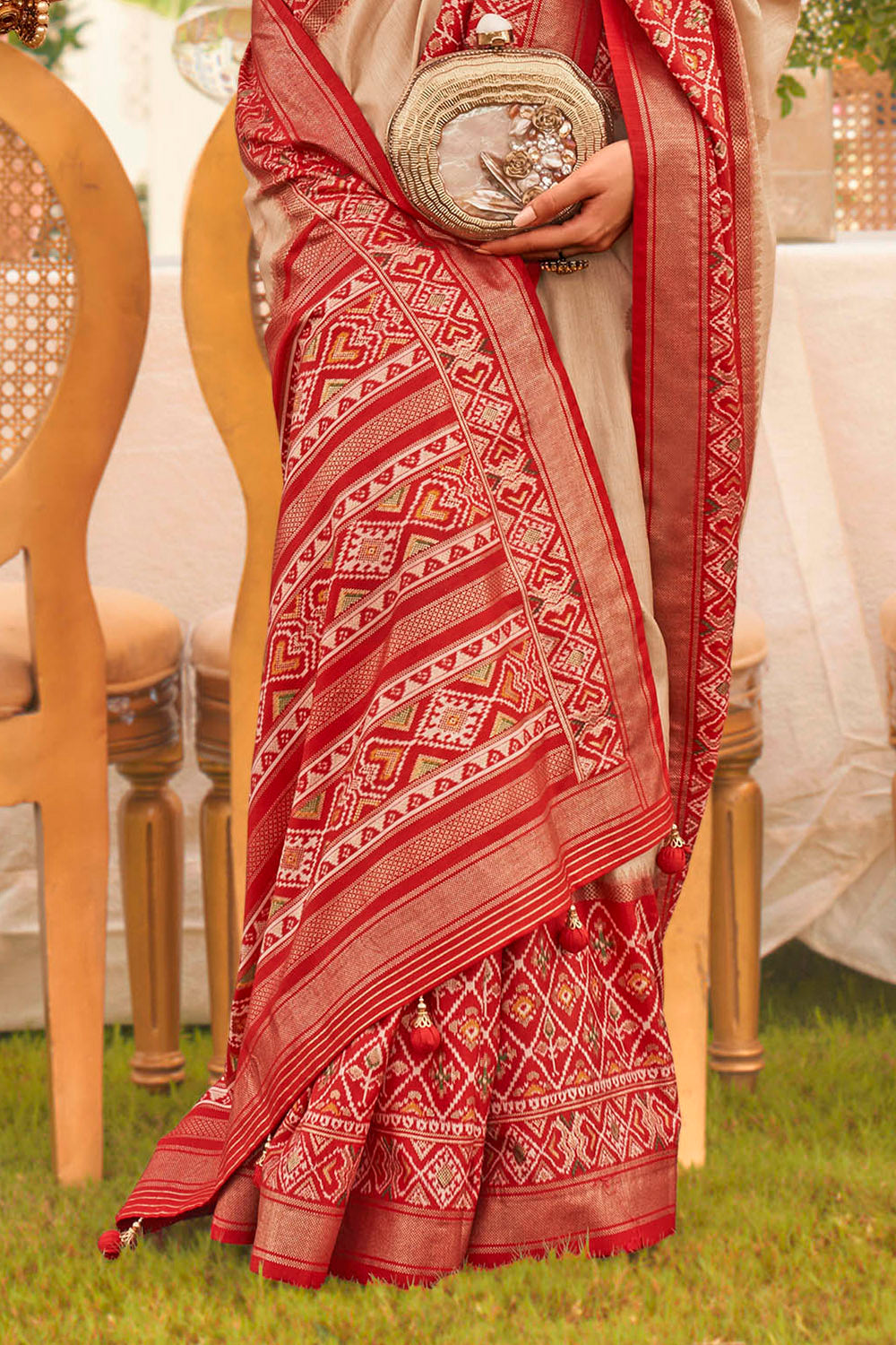 Red & Cream Ikkat Patola Saree with Designer Blouse