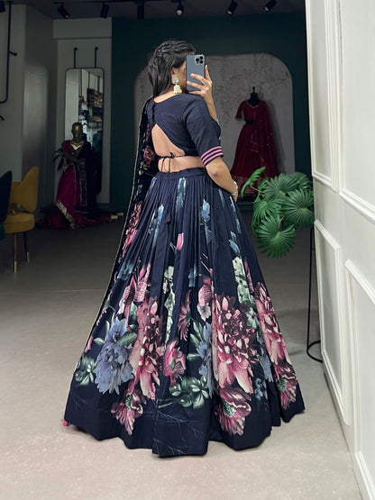 Navy Blue Designer Lehenga Choli with Blouse & Dupatta Having Embellished