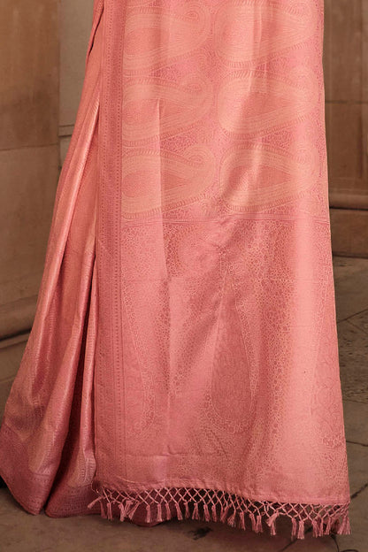 Brick Pink Kanjeevaram Silk Saree with Same Colored Designer Blouse