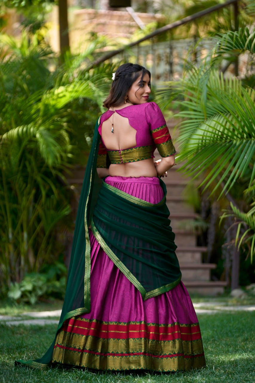 South Indian Pattu Lehenga Choli with Kanchi Silk Border and Dupatta