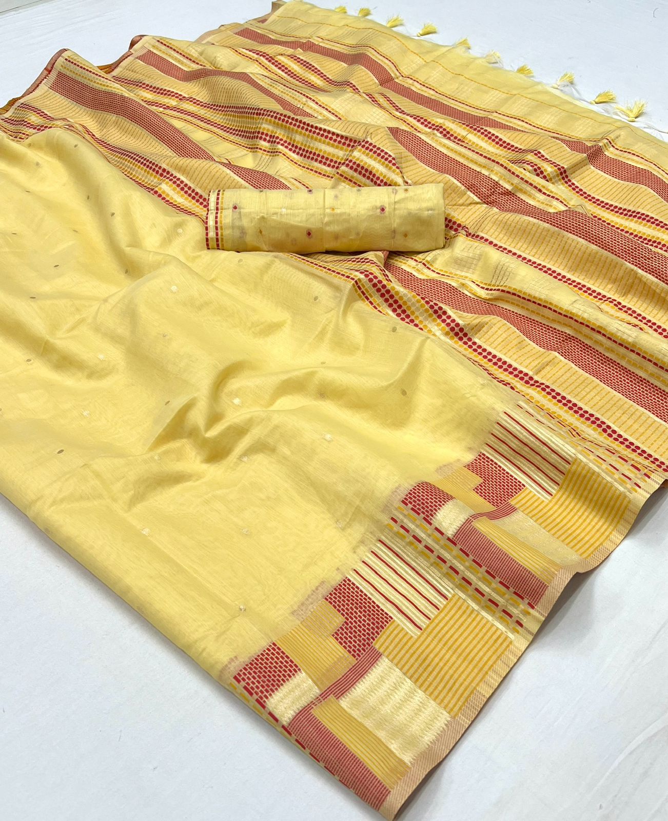 Mellow Yellow Banarasi Silk Saree with Contrast Blouse