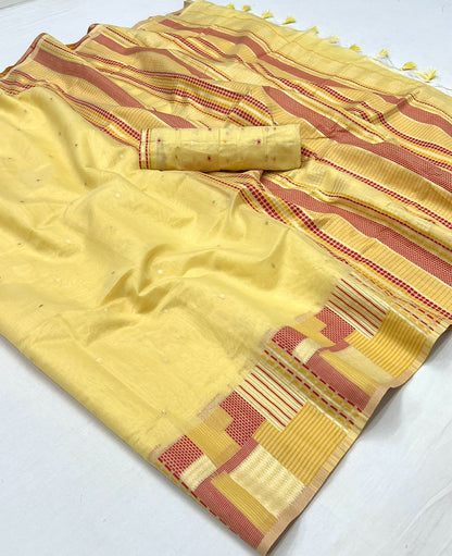 Mellow Yellow Banarasi Silk Saree with Contrast Blouse