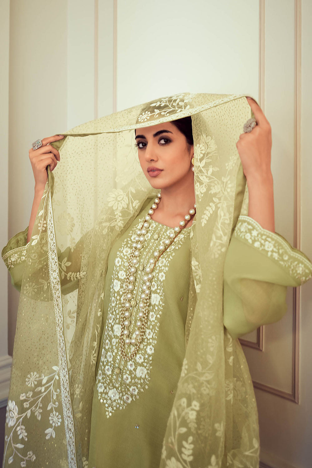 Pastel Green Thread Embroidered Soft Silk Salwar Suit with Dupatta