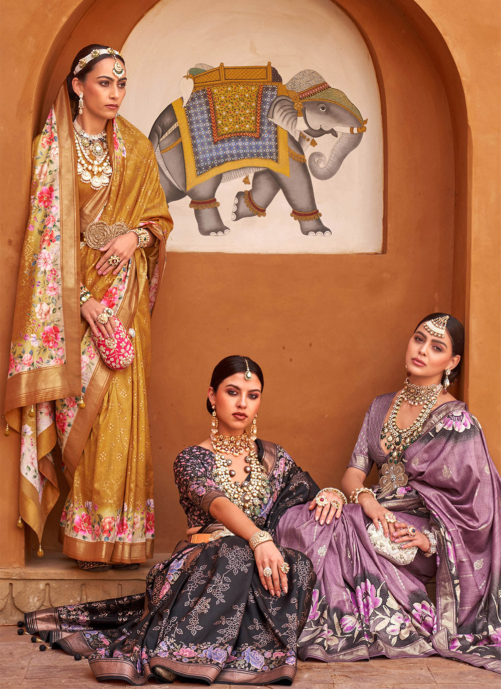 Mulberry Purple Floral Banarasi Silk Saree with Designer Blouse