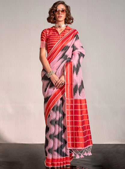 Taffy Pink & Red Designer Saree with Pretty Red Blouse