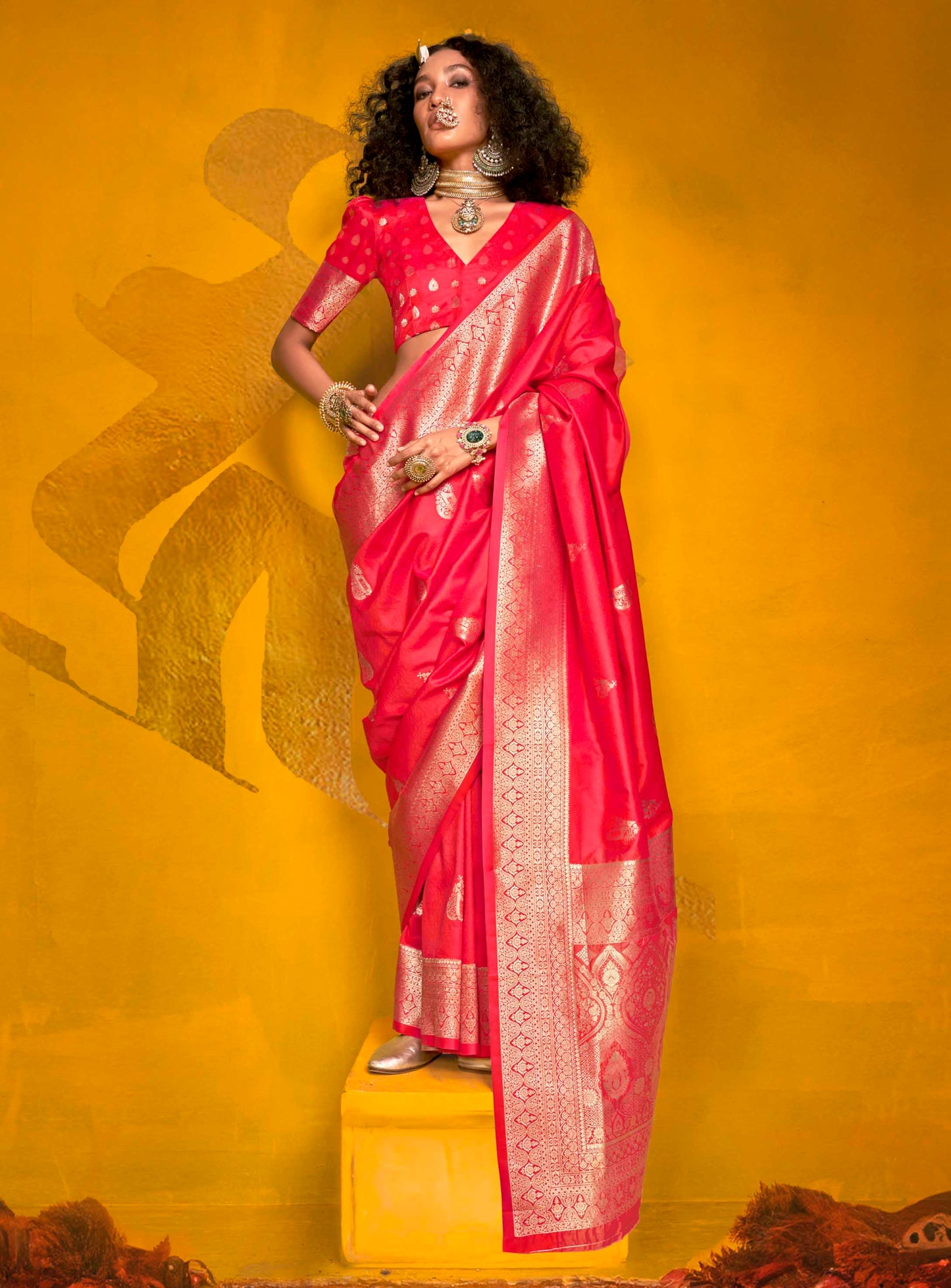 Imperial Pink & Golden Border Banarasi Silk Saree with Designer Blouse