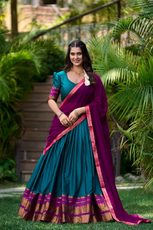 Navy Blue & Byzantine Lehenga Choli For Women with Pretty Blouse