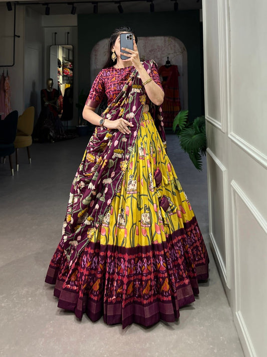 Kalamkari South Indian Style Designer Lehengas with Blouse and Dupatta