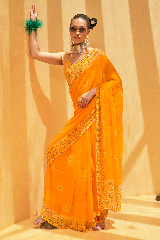 Amber Yellow Ikkat Patola Saree with Pretty Designer Blouse