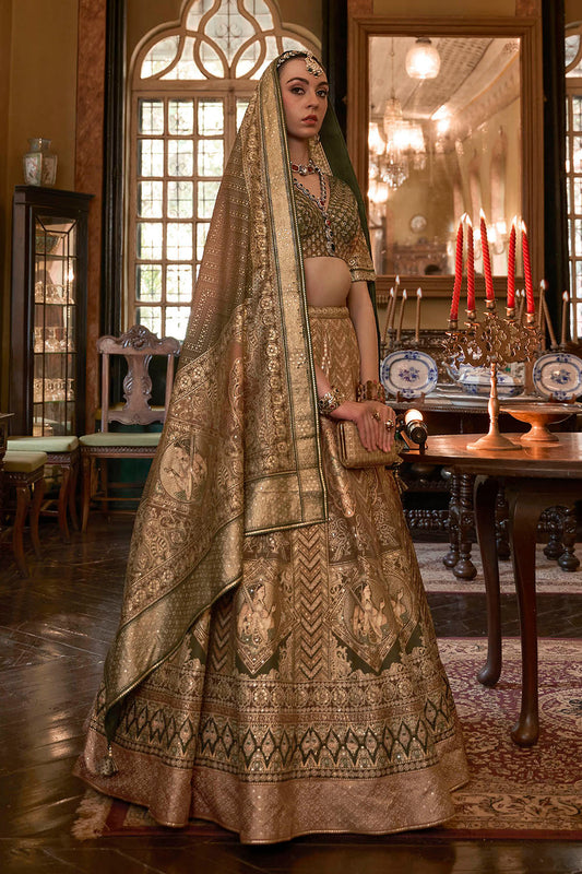 Olive Green Maharani Style Soft Silk Designer Lahenga Choli for Woman | TST